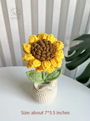 Crochet Flower Pot: sunflower daisy in vase. Orange or Yellow. Everlasting Home Decor Gift