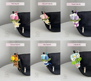 Crochet Flower Bouquet Bag Charm: Handmade Cotton Keychain
