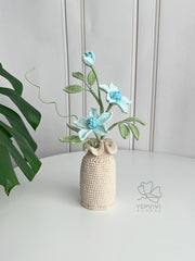Handmade Crochet Clematis Flower Arrangement with Vase: Cotton Yarn Floral Decor