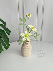 Handmade Crochet Clematis Flower Arrangement with Vase: Cotton Yarn Floral Decor
