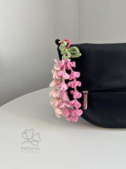 Crochet Wisteria Bag Charm – Handmade Cotton Flower Keychain