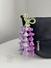 Crochet Wisteria Bag Charm – Handmade Cotton Flower Keychain