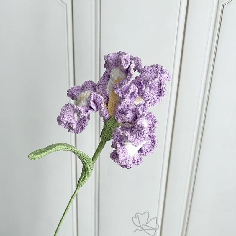 Crochet Iris Flower Stem, Handmade Purple Garden Floral Home Decor