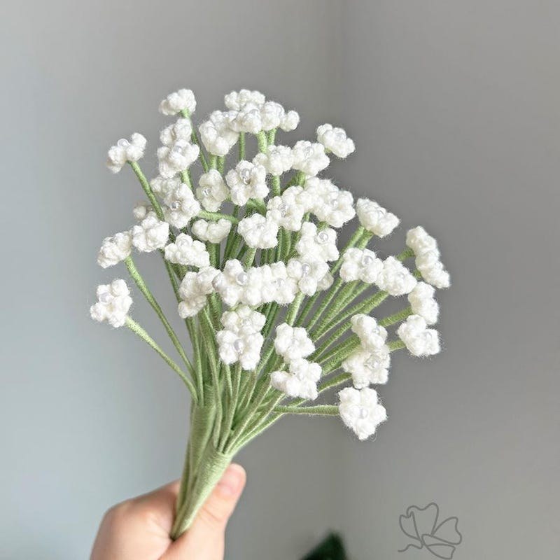 Crochet Baby’s Breath Bouquet, Personalized Gift for Her, Handmade Yarn Flower Arrangement.